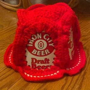Vintage crochet iron city beer hat